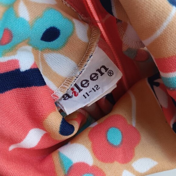 Medium Vintage Elleen 1970s Groovy Mod Mom Floral Striped High-Neck Top 11/12 - Picture 4 of 8